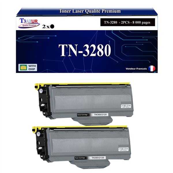 T3AZUR - 2x Toners compatibles avec Brother TN3280  TN3230  pour Brother MFC-8370DN  MFC-8380DN  MFC-8480DN  MFC-8800DN  MFC-8880DN  MFC-8890DW - 8 000 pages