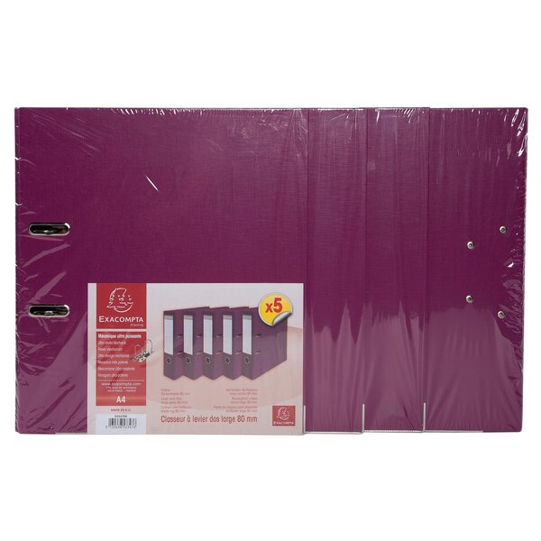 Lot De 5 Classeurs À Levier Intérieur Et Extérieur En Polypropylène - Dos De 80mm - Mécanique Prem'touch - Format À Classer A4 - Fuchsia - Exacompta