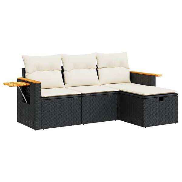 vidaXL Salon de jardin 4 Pièces avec coussins noir résine tressée