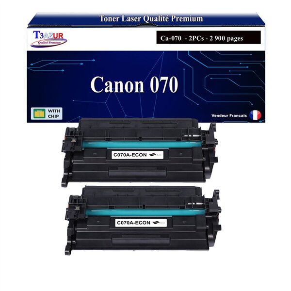 T3AZUR - 2x Toners compatibles avec Canon i-SENSYS LBP243dw  LBP246dw  MF461dw  MF463dw  MF465dw  X1440i  X1440iF  X1440P  X1440Pr remplace Canon 070 Noir - 2 700 pages