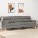 vidaXL Canapé 3 places et oreillers et coussins Gris foncé 210cm Tissu