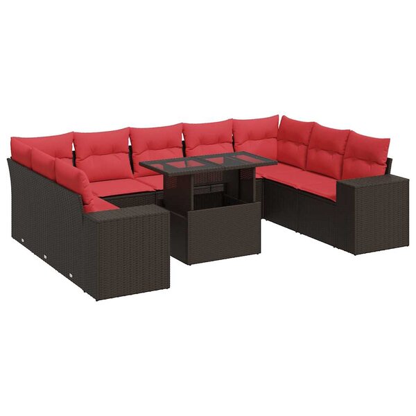 vidaXL Salon de jardin 10 Pièces et coussins marron résine tressée acacia