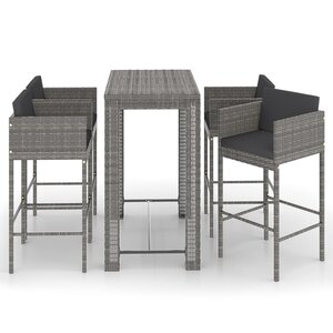 vidaXL Ensemble de bar de jardin 5 Pièces et coussins Résine tressée Gris