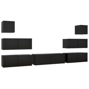 vidaXL Ensemble de meuble TV 7 Pièces Noir Bois d'ingénierie