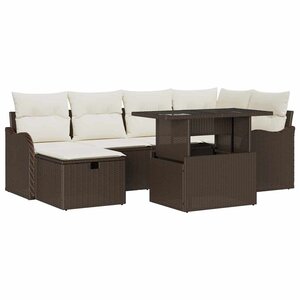 vidaXL Ensemble de canapé de jardin 7 Pièces Marron Poly rotin