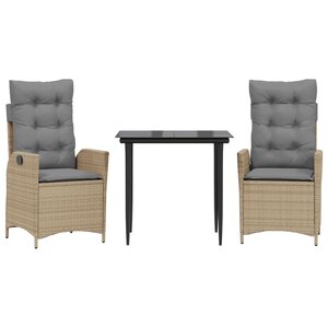 vidaXL Ensemble à manger de jardin et coussins 3 Pièces Beige poly rotin