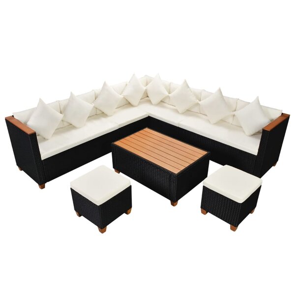 vidaXL Salon de jardin 7 Pièces avec coussins Résine tressée Noir