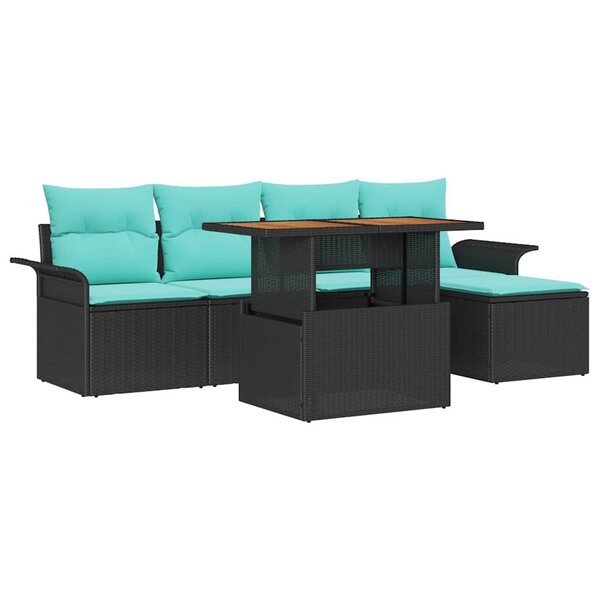 vidaXL Ensemble de canapé de jardin avec coussin 6 Pièces Noir et bleu