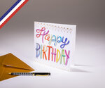 Carte double en lettres d'or créée et imprimée en france - anniversaire happy birthday effet peinture