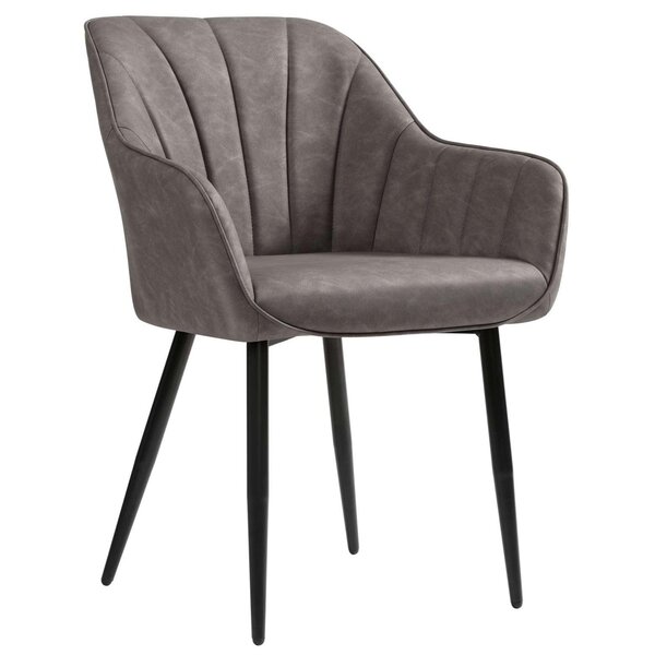 Chaise de salle à manger fauteuil siège rembourrée avec accoudoirs revêtement en pu vintage pieds en métal charge 110 kg pour salle à manger salon chambre gris 12_0002431