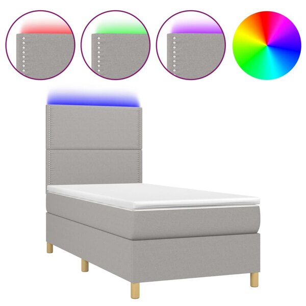 vidaXL Sommier à lattes de lit avec matelas et LED Gris clair 90x200cm