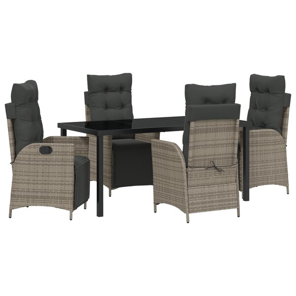 vidaXL Set de salle à manger de jardin 5 pièces en poly rotin gris