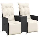 vidaXL Canapé de jardin inclinable 2 places avec table noir poly rotin