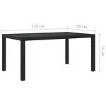 vidaXL Table de jardin 150x90x75cm Verre trempé et résine tressée Noir