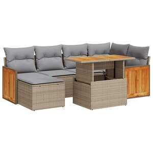 vidaXL Salon de jardin avec coussins 7 Pièces beige résine tressée acacia
