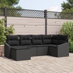 vidaXL Ensemble de Canapé de Jardin 6 Pièces avec Coussins Rattan Poly Noir