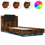 vidaXL Cadre de lit tête de lit et lumières LED chêne fumé 90x200 cm
