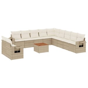 vidaXL Salon de jardin avec coussins 12 Pièces beige résine tressée