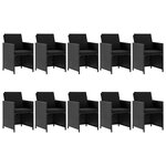 vidaXL Ensemble à manger d'extérieur 11 Pièces coussins poly rotin noir