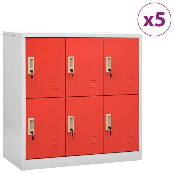 vidaXL Armoires à casiers 5 Pièces Gris clair et rouge 90x45x92 5cm Acier