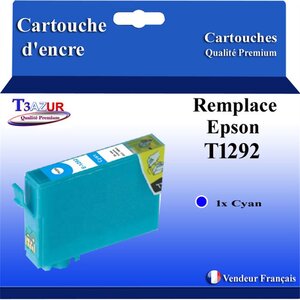 T3AZUR- Cartouche Compatible pour Epson T1292 T129 XL Cyan