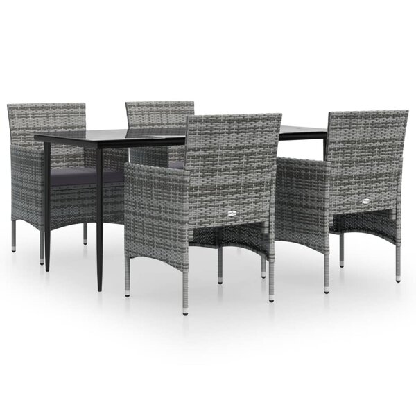vidaXL Ensemble à manger de jardin et coussins 5Pièces Gris/noir
