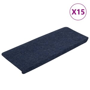 vidaXL Tapis d'escalier auto-adhésifs 15 Pièces 65x24 5x3 5 cm Bleu