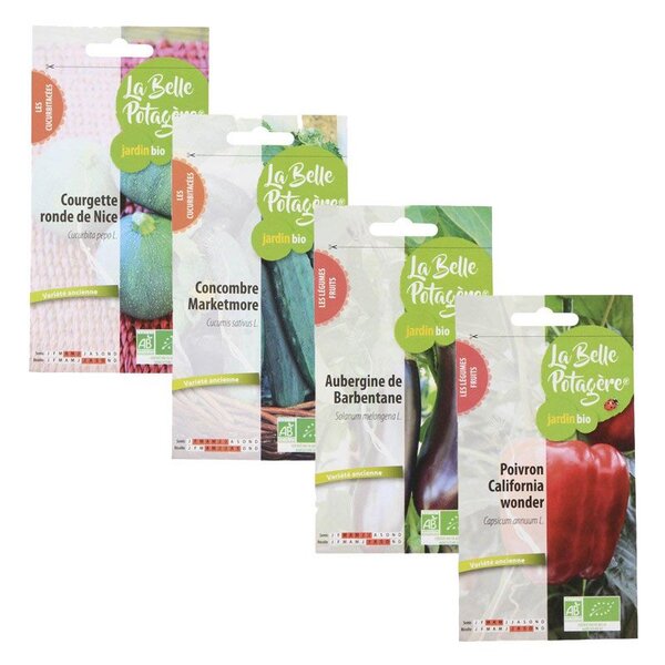 4 sachets de graines à semer - courgette  concombre  aubergine  poivron