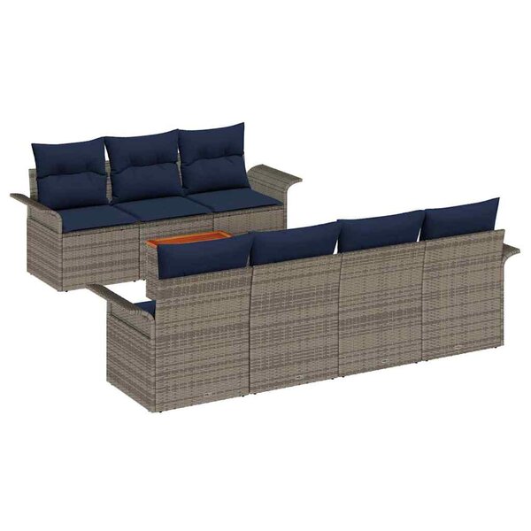 vidaXL Ensemble de canapé de jardin avec coussin 8 Pièces Gris et marine