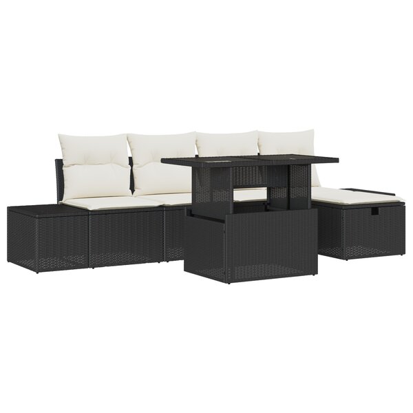 vidaXL Ensemble de canapé de jardin 6 pièces avec coussins en rattan noir tressé
