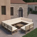 vidaXL Salon de jardin 10 Pièces avec coussins Marron miel Bois de pin