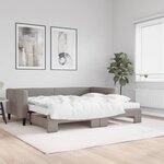 vidaXL Lit de jour avec gigogne et matelas taupe 90x200 cm tissu