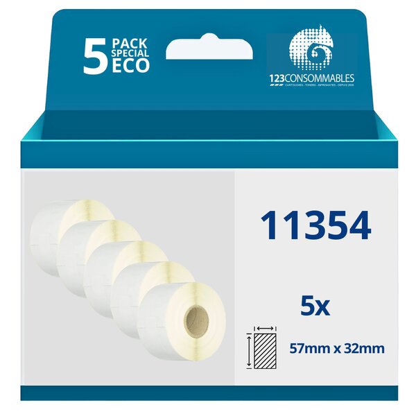 123CONSOMMABLES - Pack de 5 rouleaux étiquettes compatibles avec DYMO LABELWRITER 11354 - 57 x 32 mm