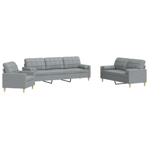 vidaXL Ensemble de canapés 3 Pièces coussins décoratifs gris clair tissu