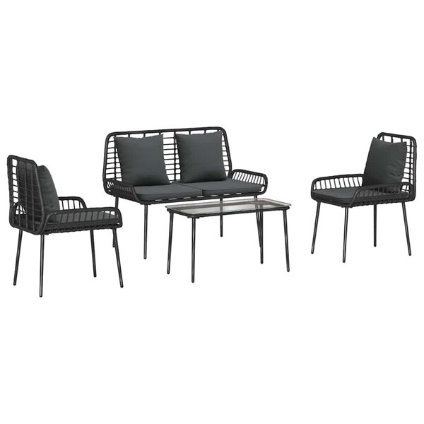vidaXL Ensemble de meubles de jardin 4 pc Noir et Crème polyrotin