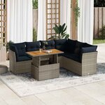 vidaXL Salon de jardin avec coussins 7 Pièces gris résine tressée
