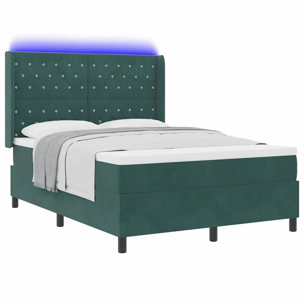 vidaXL Lit à ressorts avec bandes LED Vert 140 x 190 cm Velours