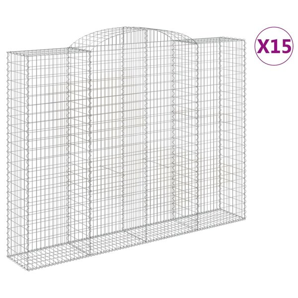 vidaXL Paniers à gabions arqués 15 Pièces 300x50x220/240 cm fer galvanisé
