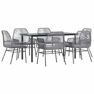 vidaXL Ensemble à manger jardin coussins 7 Pièces gris poly rotin verre