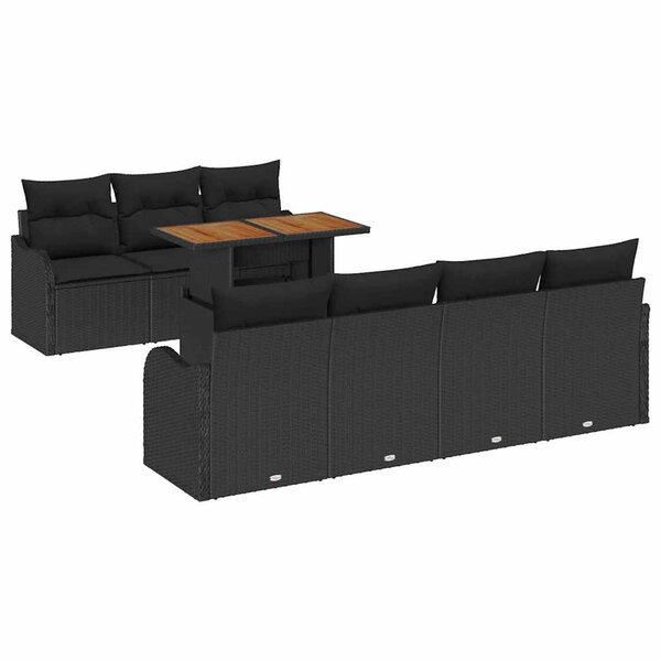 vidaXL Ensemble de canapé de jardin avec coussin 8 Pièces Noir