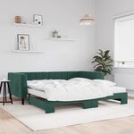 vidaXL Lit de jour et gigogne et matelas vert foncé 100x200 cm velours