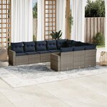 vidaXL Salon de jardin 10 Pièces avec coussins gris résine tressée
