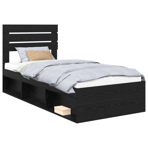 vidaXL Cadre de lit avec tête de lit Noir 90 x 190 cm Pin massif