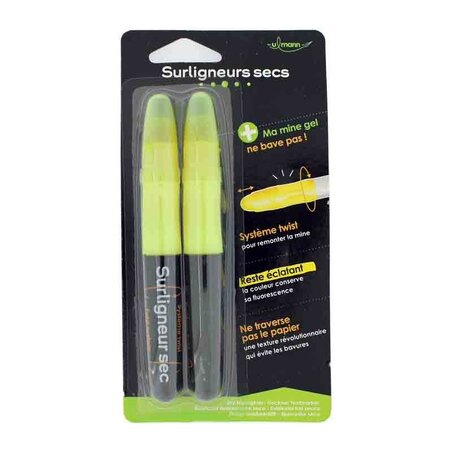 Lot de 2 surligneurs sec - jaune fluo - by ulmann