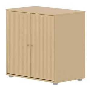 Flexa SAGA Meuble de rangement bas 2 portes a facades rainurees Beige sable Oat Boutons metalliques Oat