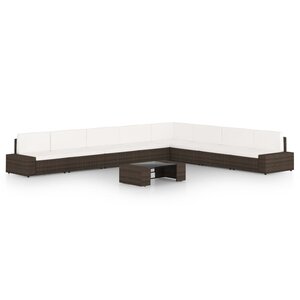 vidaXL Salon de jardin 9 Pièces avec coussins Marron Résine tressée