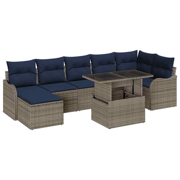 vidaXL Ensemble de canapé de jardin avec coussin 8 Pièces Gris Poly rotin