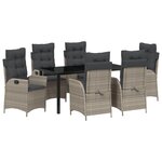 vidaXL Ensemble de salle à manger de jardin de 7 pièces avec coussins Gris clair Poly Rattan