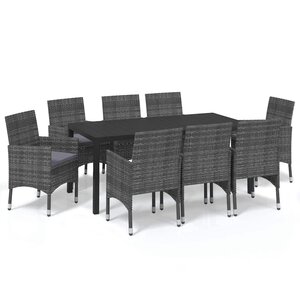 vidaXL Ensemble à manger de jardin coussins 9Pièces Résine tressée Gris