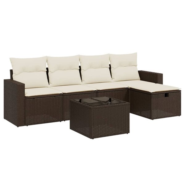 vidaXL Salon de jardin avec coussins 6 Pièces marron résine tressée
